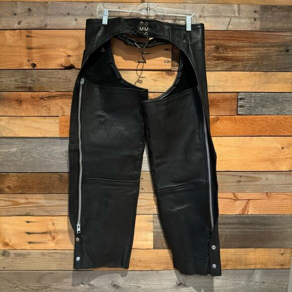 UNIK Premium Leather Motorcycle Zip Side Chaps Black Size S - Unisex - Bikercore - Picture 7 of 13